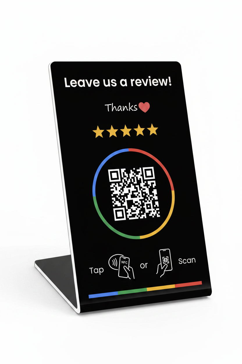 Google értékelésszerző kártya talppal (NFC és QR)